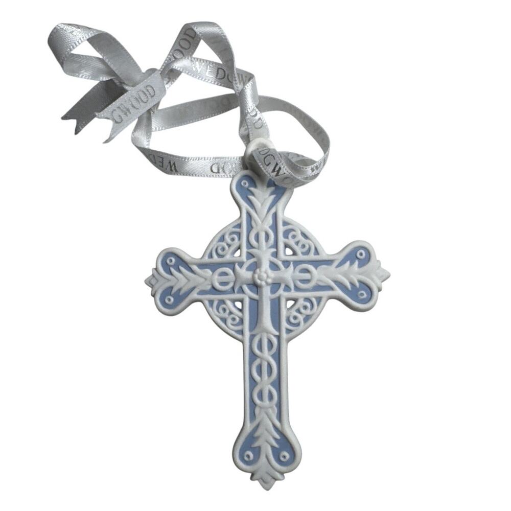 NEW Wedgwood Decorative Cross Ornament 2010 Jasperware White Blue Easter - Picture 2 of 7